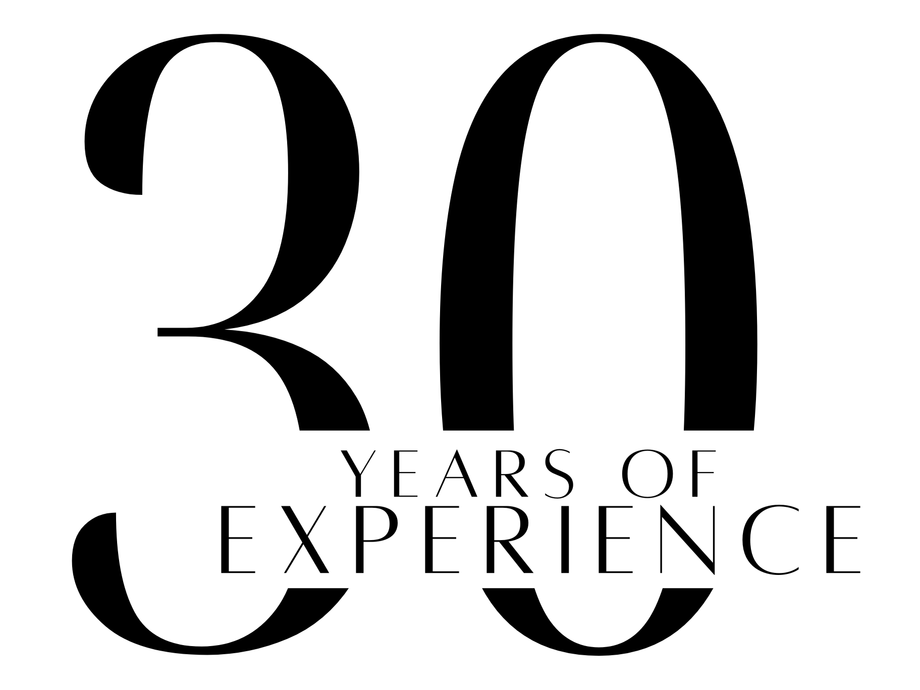 Text displaying '30 YEARS OF EXPERIENCE' in bold, stylized font