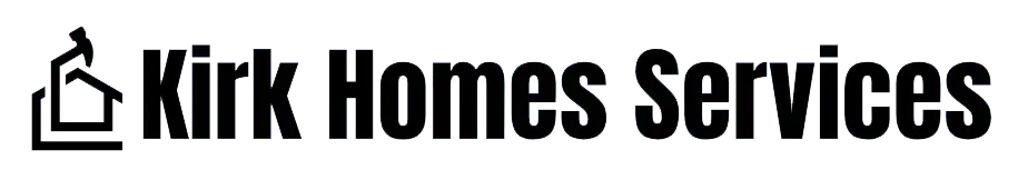 Logo of Kirk Homes Services featuring a house icon and stylized text.